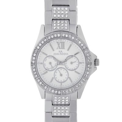 Designer ladies silver crystal bezel multi dial watch